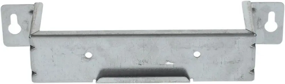 BOSCH Halterung aus Metall mit zwei seitlichen Befestigungslöchern und einer Zentrumslinie, geeignet zum Halten von Geräten oder Komponenten.
